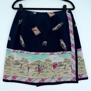 Chelsea Cambell Petites 100% Silk Wrap Skirt  Golf Design Button Closure 12P
